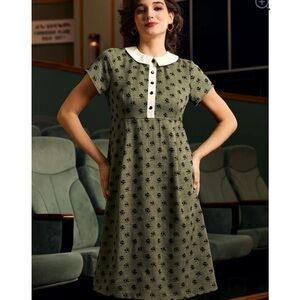 Modcloth Olive Floral Midi Dress with White Collar